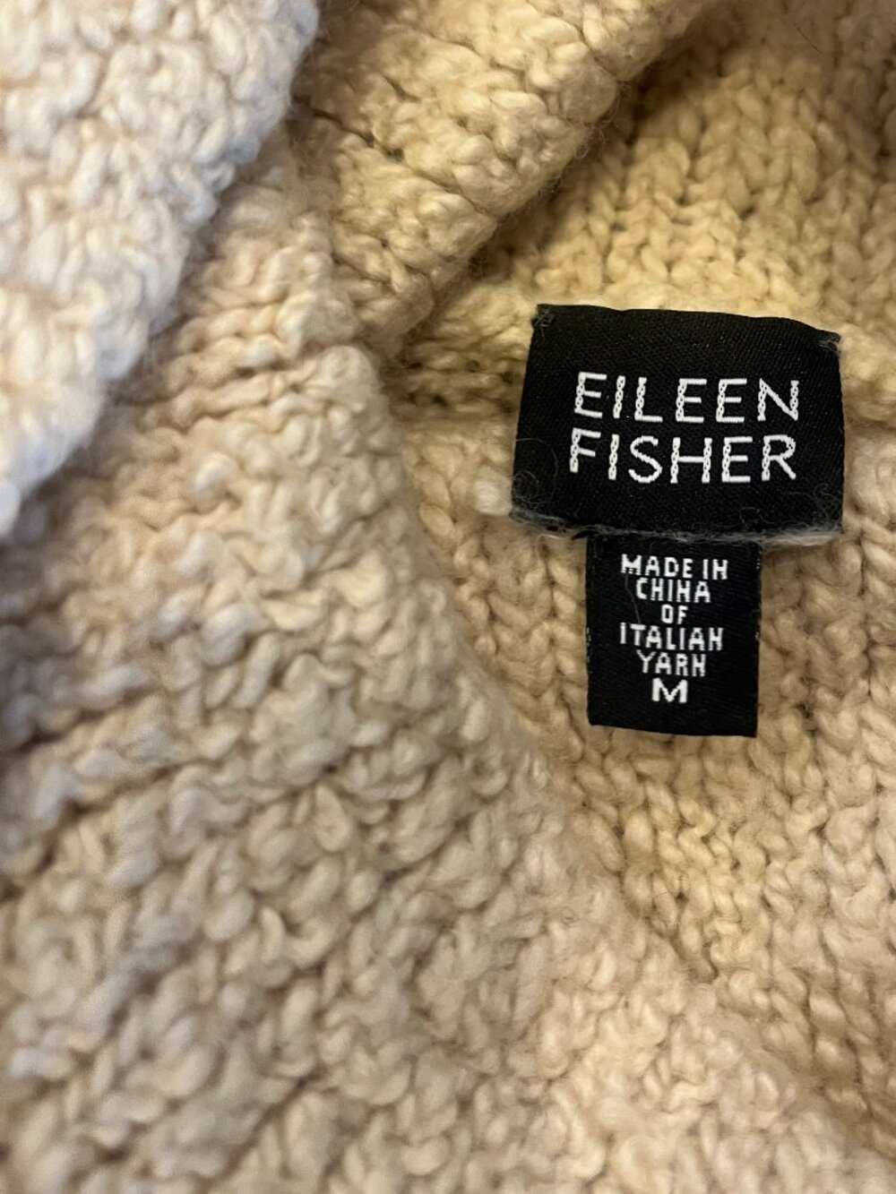 Eileen Fisher Womens Oatmeal Wool Camel Hair Boucle Cowl Neck Sweater Size M